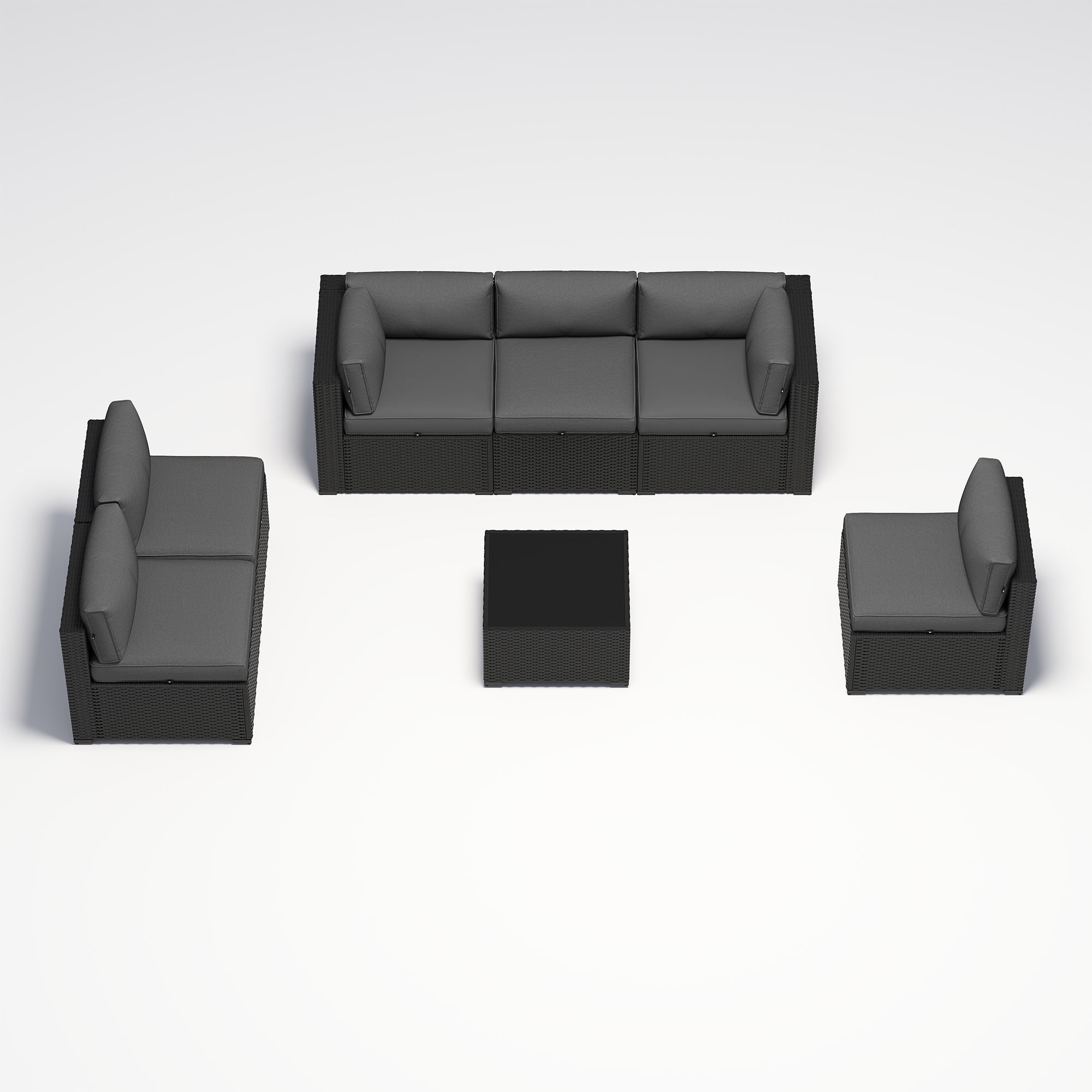 BaPiPro 7-Piece Outdoor Patio Furniture Set, Black Wicker Rattan Sectional Sofa with Dark Gray Cushions & Coffee Table, All-Weather for Backyard, Porch, Deck, Balcony