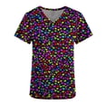 thumbnail image 4 of RKSTN Scrubs for Women Valentine's Day Colorful Hearts Print Trendy Spring Summer V Neck Color Block Short Sleeve Caregiver Nursing Work Top with Pockets, 4 of 5