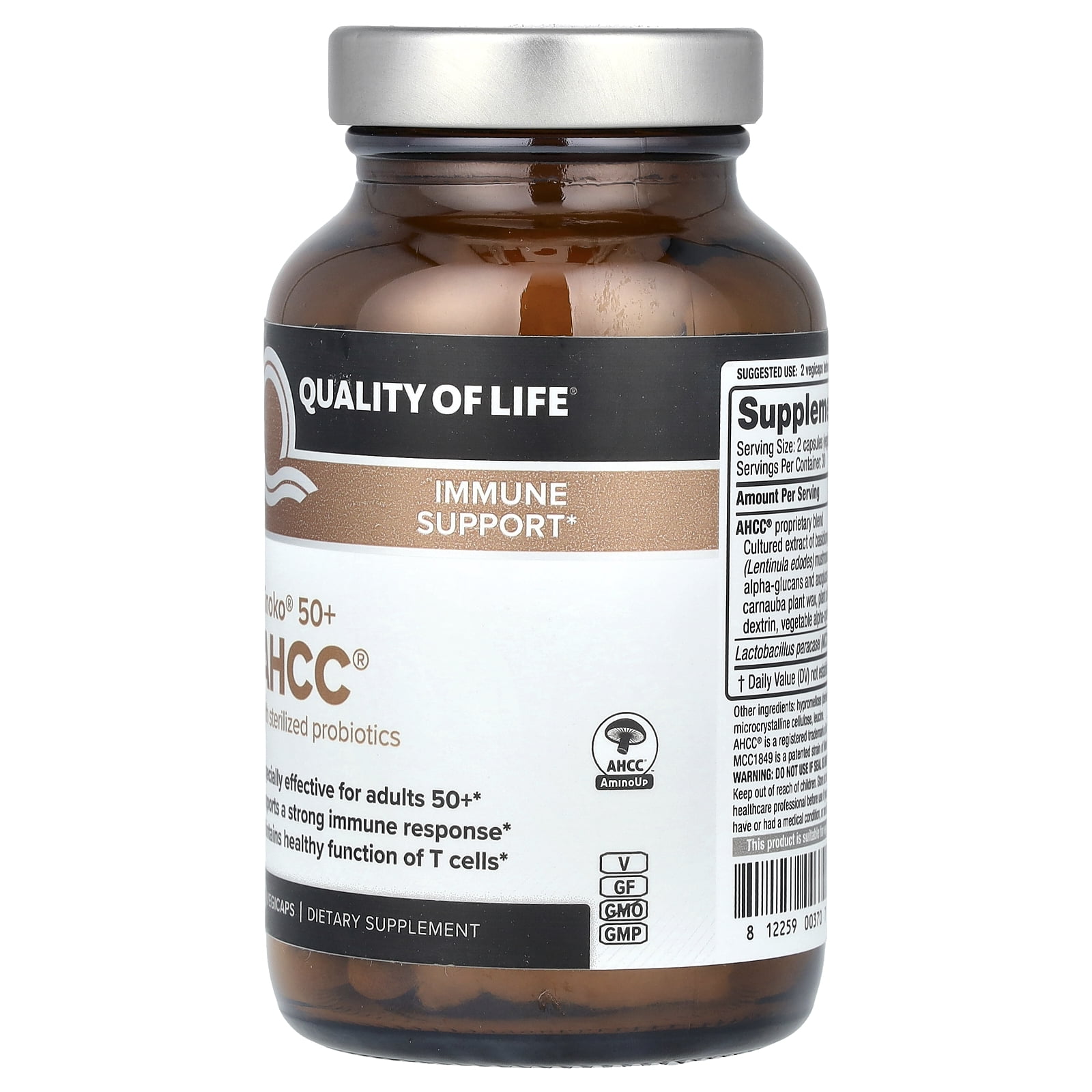 Quality of Life Kinoko 50+ AHCC with Sterilized Probiotics, 60 Vegicaps