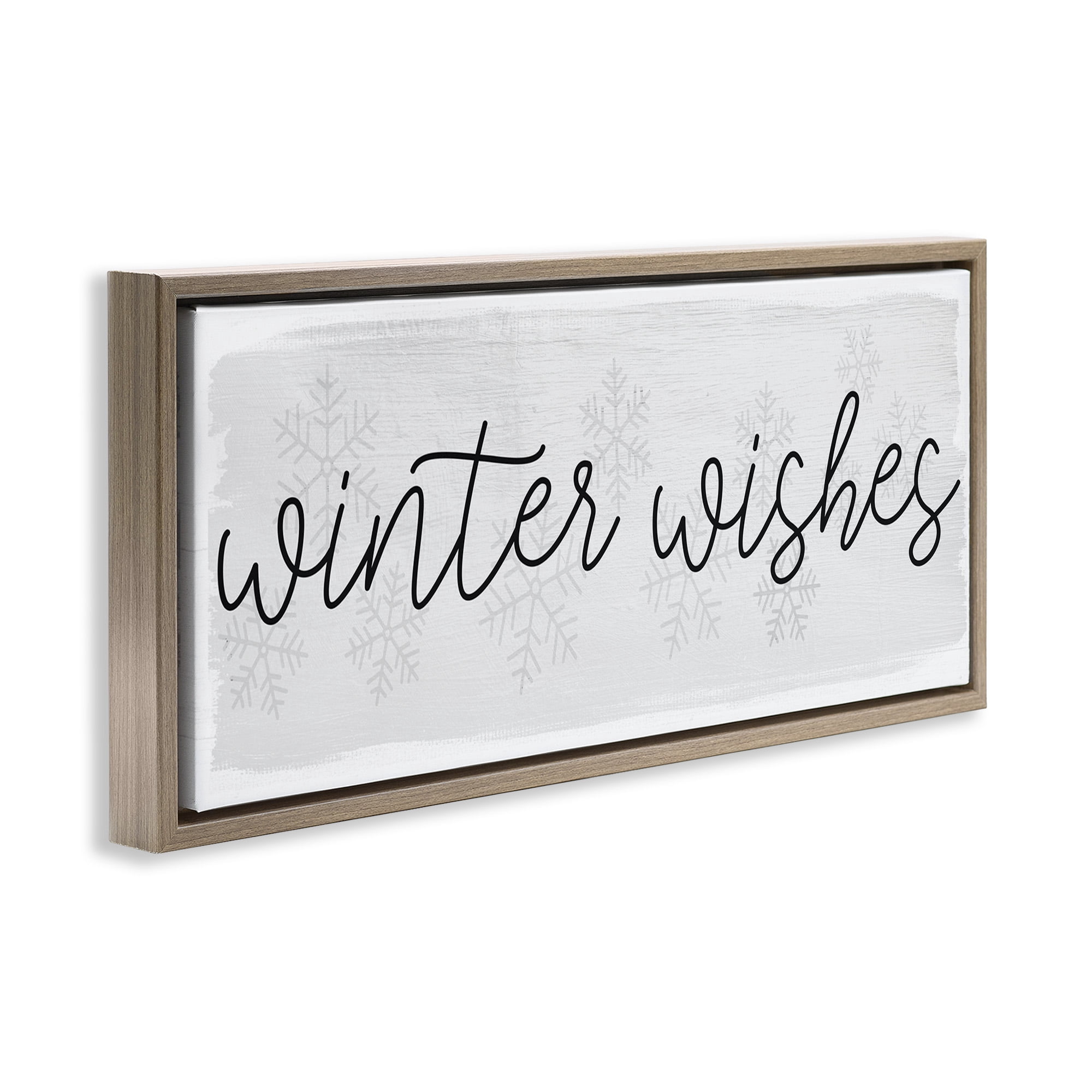 Stupell Industries Winter Wishes Sentiment Inspirational Painting Brown Floater Framed Canvas Art Print Wall Art, 25 x 11