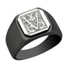 Stainless Steel Men Male Signet Ring Floral Alphabet Initial Anniversary White Top V SZ 13.5