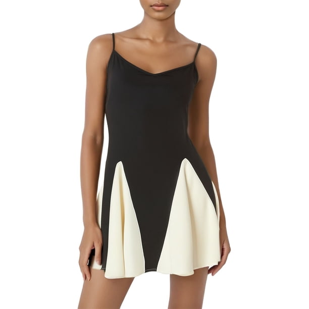 Vestido sin mangas con contraste para mujer - Tirantes con empalmes - Sexy - Primavera/Verano