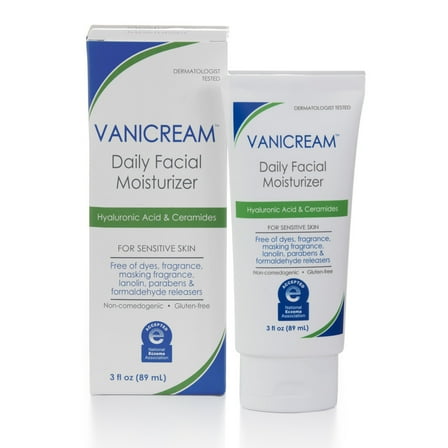 Vanicream Daily Facial Moisturizer with Hyaluronic Acid and Ceramides for Sensitive Skin, 3 fl oz