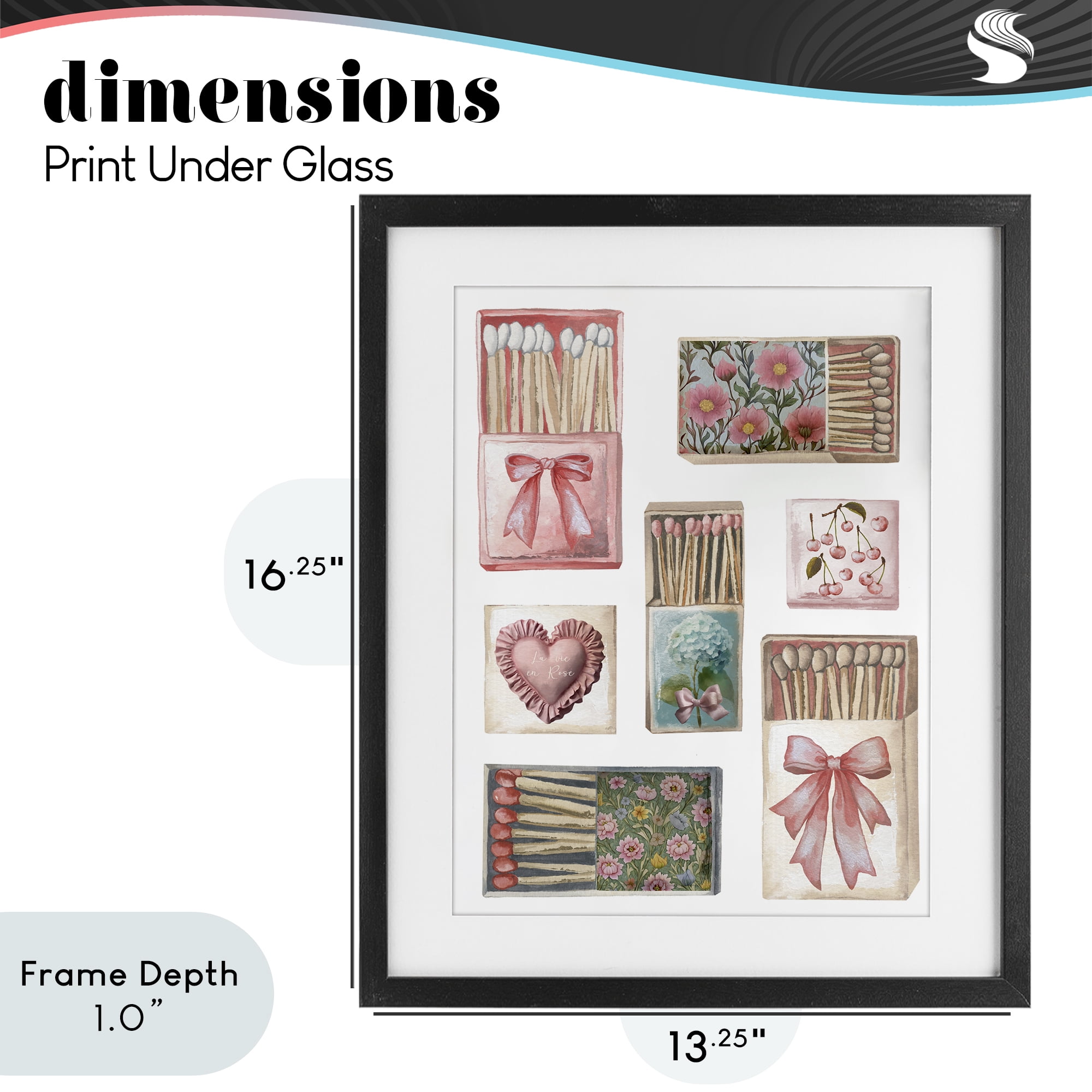 Stupell Industries Vintage Feminine Matchbooks Black Framed Print Under Glass, design by Elizabeth Medley
