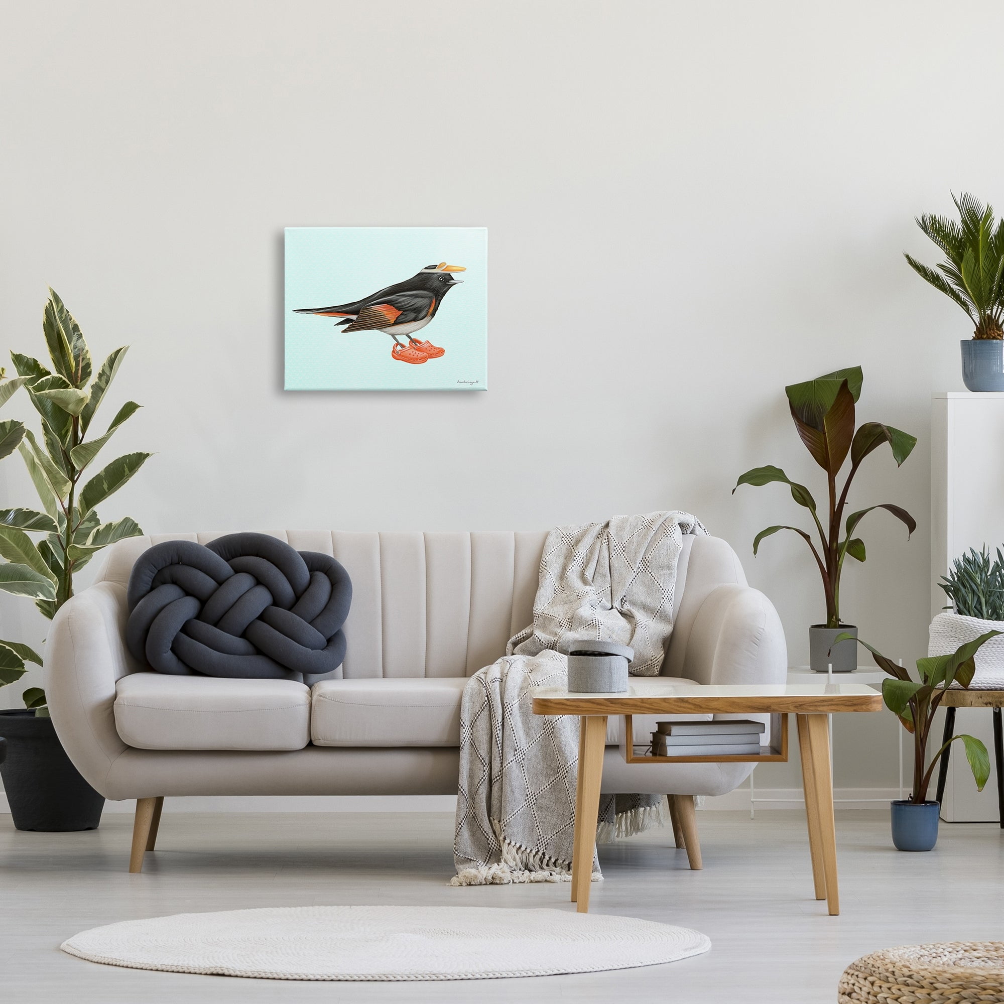 Stupell Industries Black Orange Bird Wearing Rubber Clogs Visor Graphic Art Gallery Wrapped Canvas Print Wall Art, Design by Amelie Legault