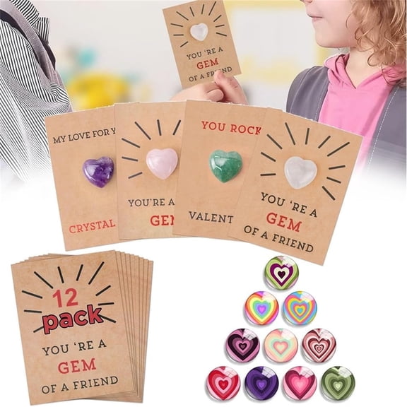 CCOCC 24 Pack Valentines Day Gifts for Kids,Heart-Shape Crystals Cards for School Party