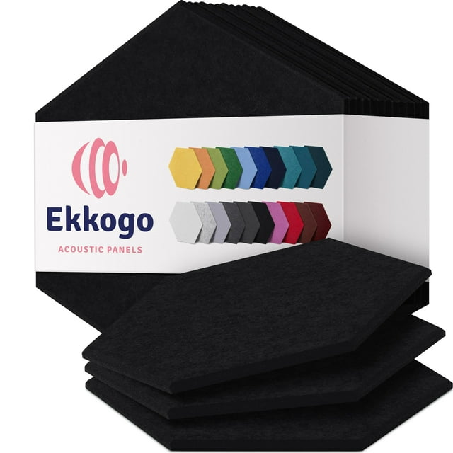 Paneles acústicos Ekkogo, 12 unidades, insonorizados, 30 x 26,5 x 1 cm, color negro