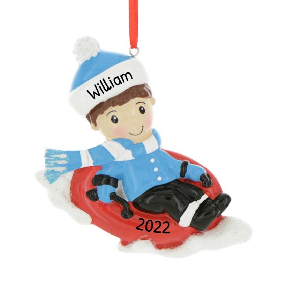 Personalized Christmas Ornaments For Kids - Childrens Christmas Ornaments 2024 - Snow Tubing Boy Christmas Ornaments Child Slide Christmas Tree Ornaments For Kids - Free Customization
