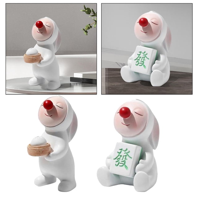 2 X Figurita de Roja Estatua de Conejo Decoración Del Hogar perfecl Estatuilla de escritorio