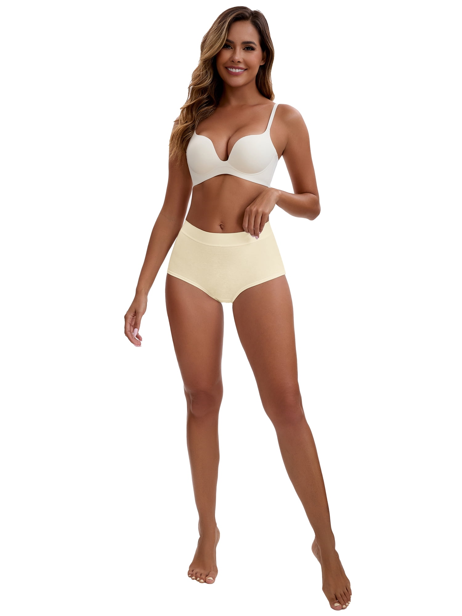 Unique Bargains Women's High Waist Tummy Control Elastic Waistband Boyshorts L Beige