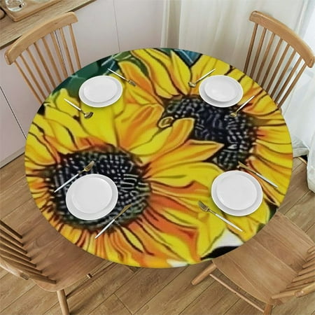 

Sheronv Sunflower Leaves Pattern Round Table Cover Stain Resistant Washable Indoor Outdoor Tablecloth Kitchen Dining Wedding Parties 100% Polyester Fiber 31 -35