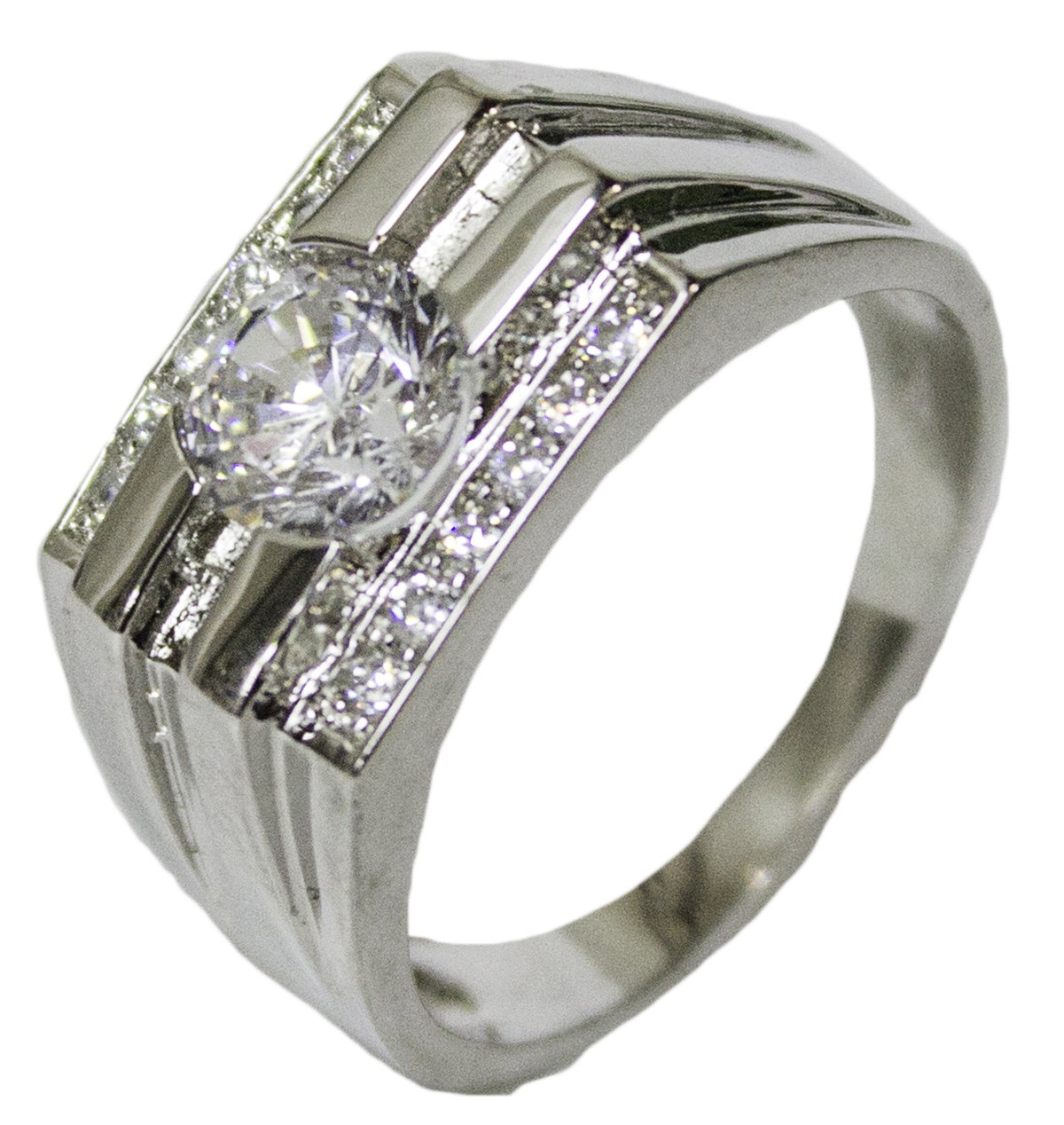 RS Covenant Men's Rhodium Plated Dress Ring Oval Cut CZ 080 (13