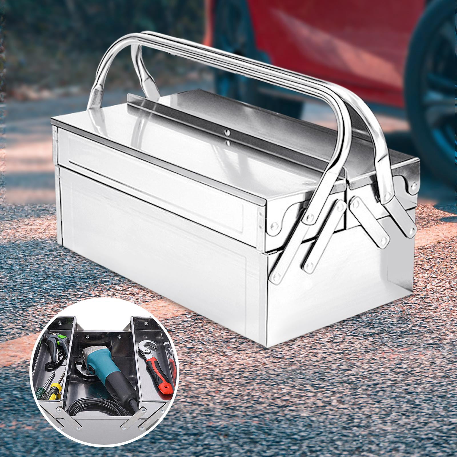 Stainless Steel Tool Box Carry Case Storage Box for Household Car Trunks Car 420mm Double layer