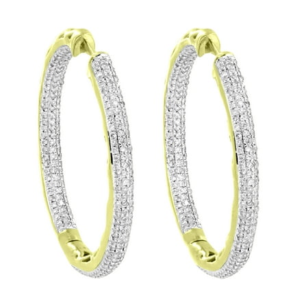 35m XL Hoops 10k Yellow Gold Earrings Huggies Clip On 1.50 Carat Real Diamonds Women