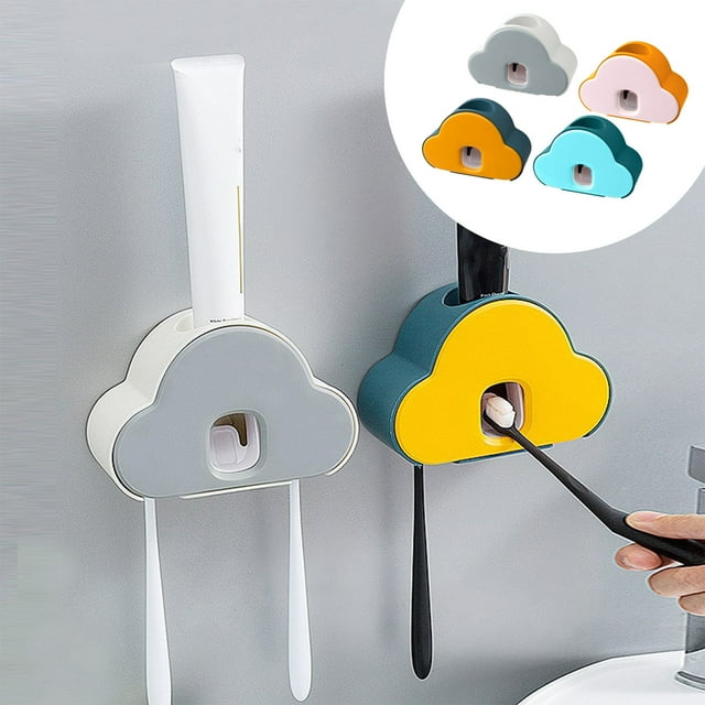 Dispensador automático de pasta dental para baño - soporte manos libres en la pared con soporte para cepillos de dientes para adultos y niños