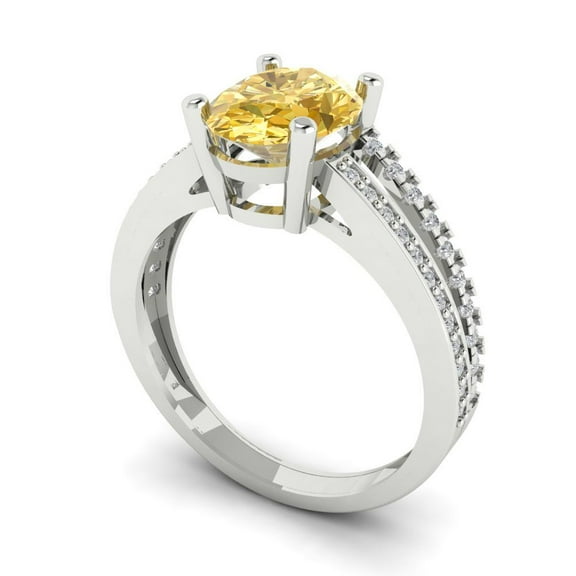 2.32 ct Oval Cut Natural Citrine Solitaire with Accents Engagement Ring for Women in 18K White Gold
