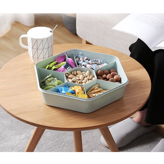 RENACLIPY Green 7-Compartment Plastic Tray with Lid, PP Container for Fruit Storage, Parties, Snacks, and Meal Prep