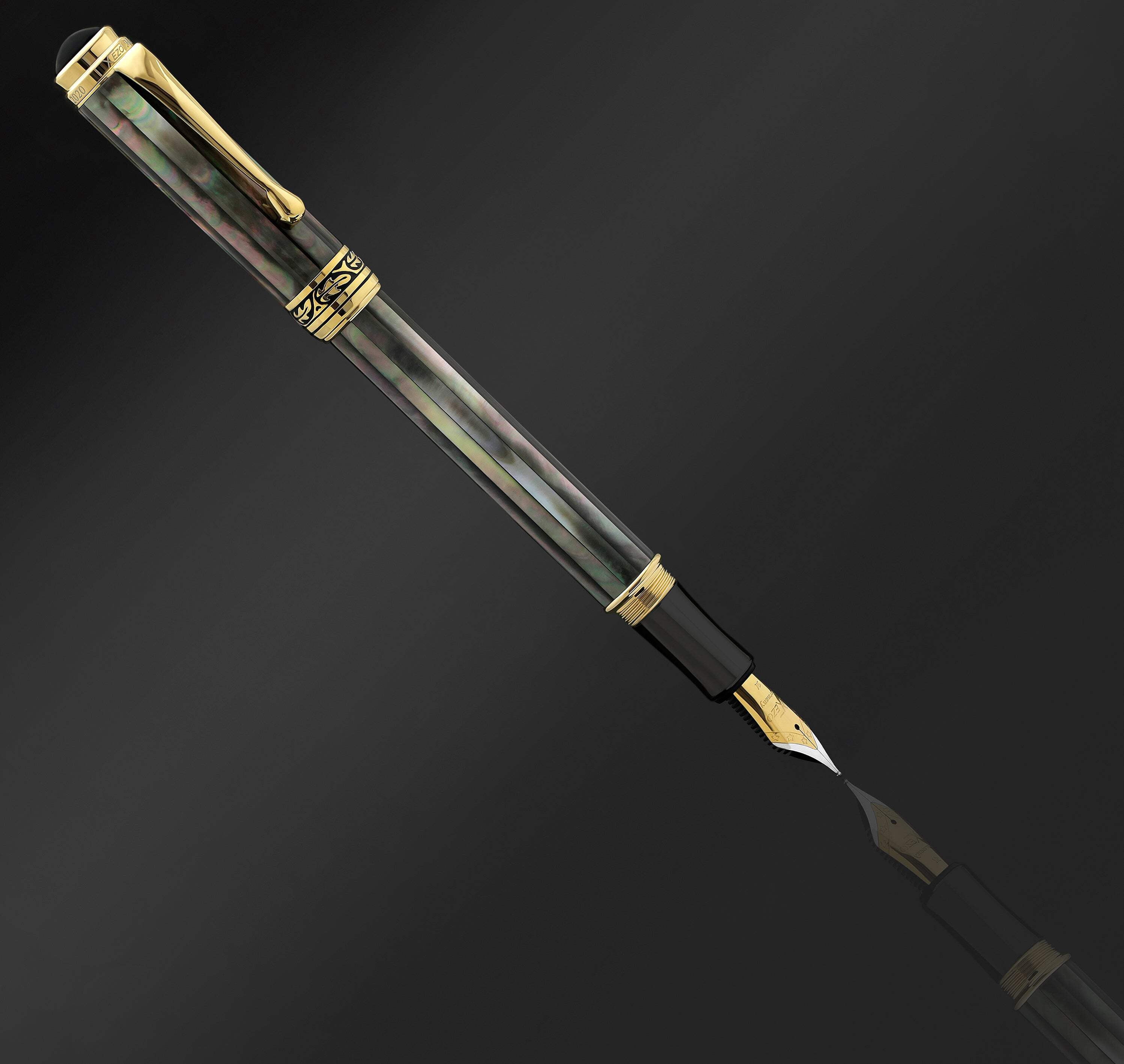 Xezo Xezo Maestro® 18K Gold Plated Fountain Pen (Medium Nib) - Tahitian Black Mother of Pearl