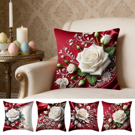 Yyuenw Rose-Print Pillow Cover, 17.7 x 17.7-inch Square Decorative Cushion Cover Suitable for Hotel and Home Use, Home Decor