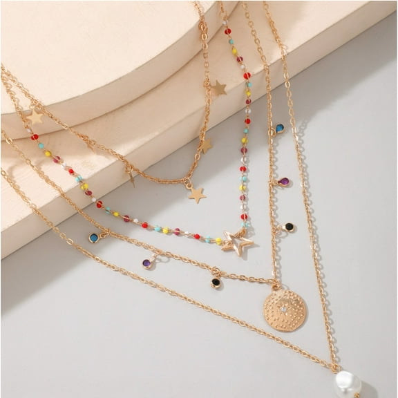 Goldtone Layered Necklace With Imitation Pearl