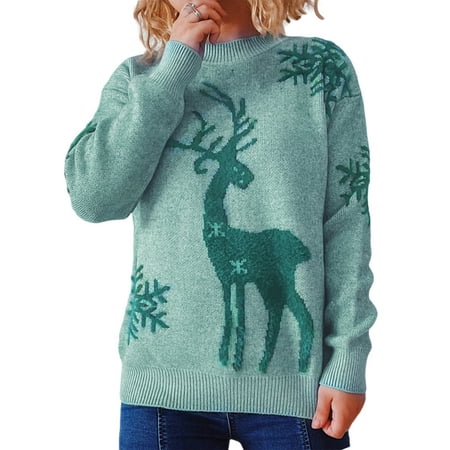 

Genuiskids Women s Christmas Sweaters Long Sleeve Cute Reindeer Print Sweatshirt Crewneck Pullover Christmas Holiday Knit Tops