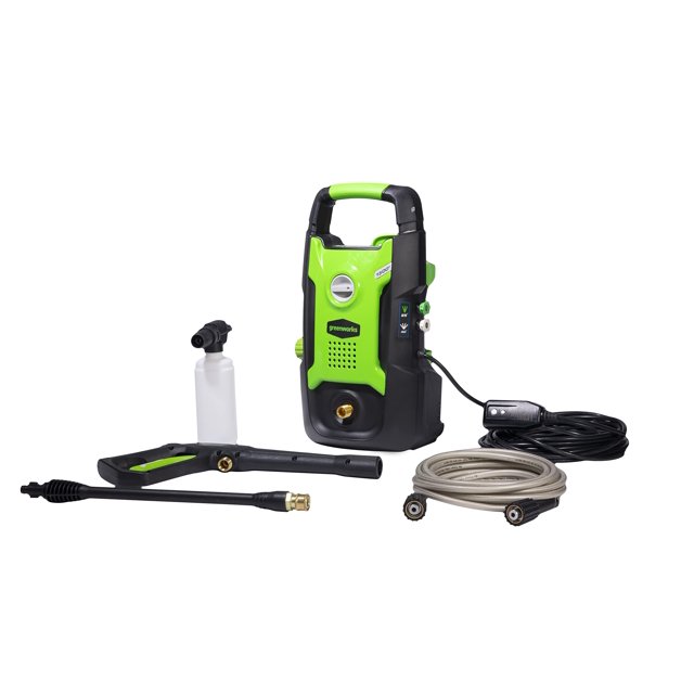 Hidrolavadora Greenworks de 1500 PSI y 1,2 GPM (vertical, de mano), certificada por PWMA