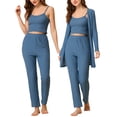 thumbnail image 1 of Pijama de punto para mujer Ropa de dormir casual Pantalones Shrug Cardigan 3ps Lounge Set Azul medio, 1 of 4