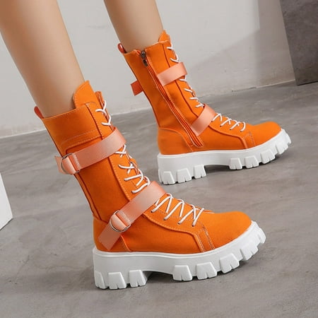 

Yoslce Womens Winter Boots Canvas High-Top Solid Color Platform Casual Round Toe Lace-Up Shoes