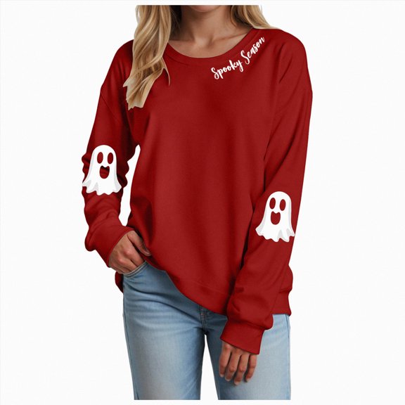 vigerkar Sweatshirt Women Print Casual Long Sleeve Crewneck, Oversized Sweatshirt Pullover, Vintage Graphic Tees Streetwear 2026 (Red, XXL)