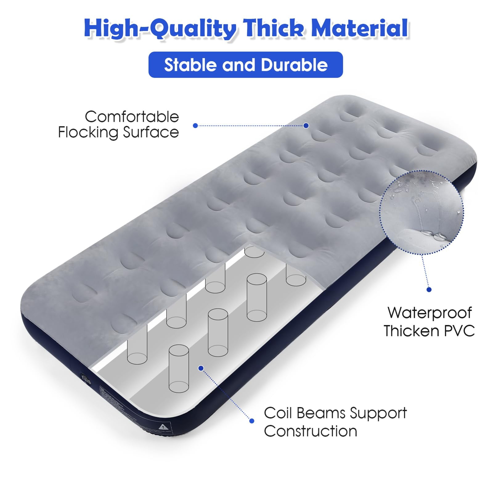 QDH Camping Air Mattress Inflatable Air Bed Flocked Surface Travel Bed Sleeping Pad Air Bed for Outdoor Camping Tent Guest Travelling