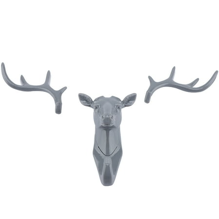 

Animals Deer Head Hook Hanger Rack Holder Wall Mount for Home Room Decor(Grey)