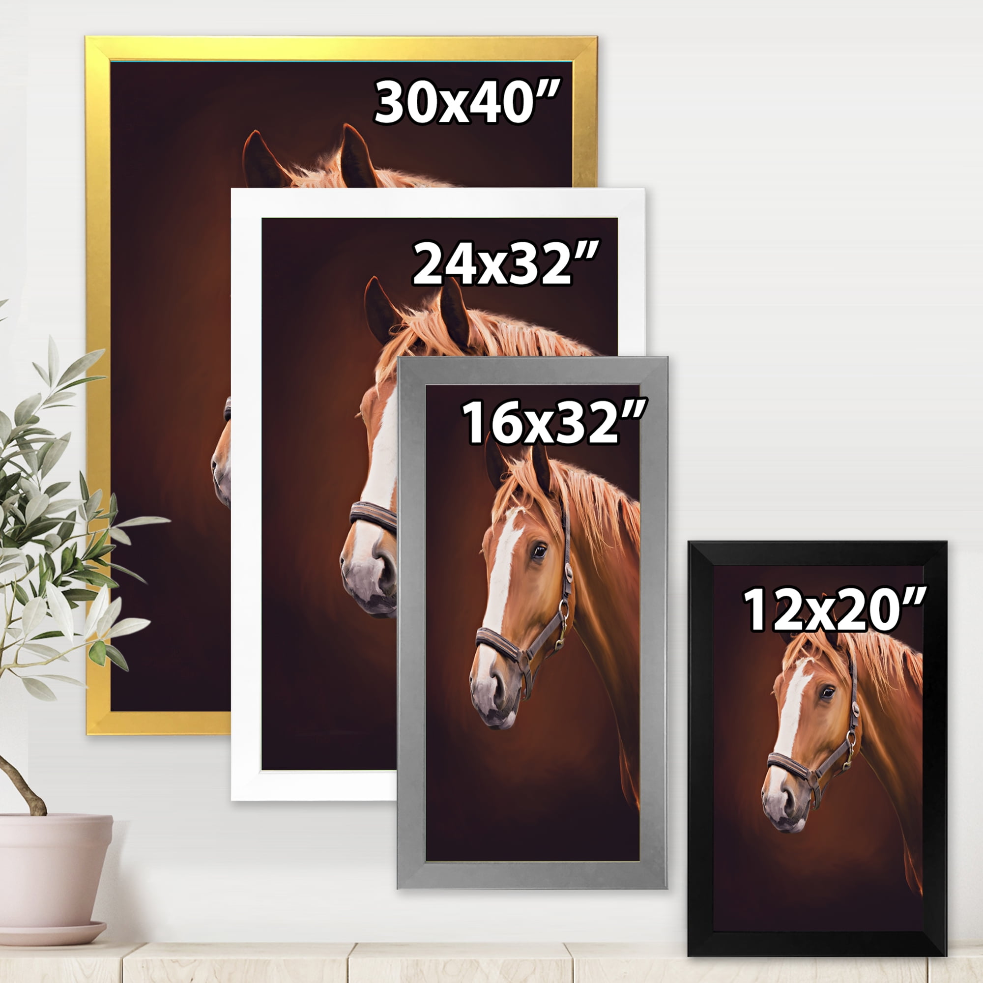 Designart 'Close Up Portrait Of Brown Horse With White Nose II' Farmhouse Framed Art Print
