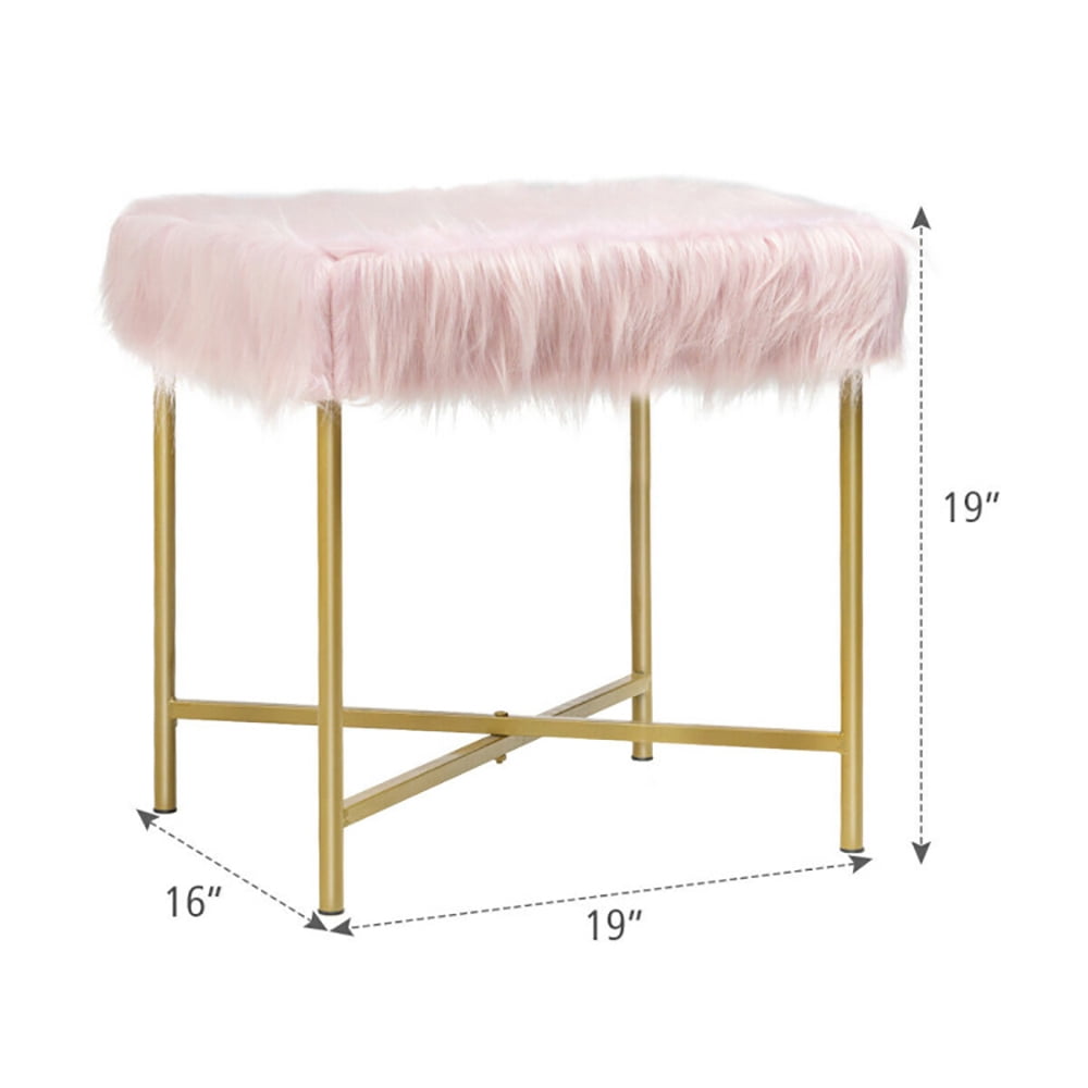 Finihen Faux Fur Vanity Stool Chair, Footstool Ottoman with Metal Legs, Fluffy Chair with Furry Padded Seat, Makeup Stool, Decorative Furniture Footrest, for Living Room, Bedroom, Pink Finihen Faux Fur Vanity Stool Chair, Footstool Ottoman with Metal Legs, Fluffy Chair with Furry Padded Seat, Makeup Stool, Decorative Furniture Footrest, for Living Room, Bedroom, Pink