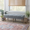thumbnail image 2 of Linon Kacie 50" Wide Button Tufted Bench, Distressed Gray with Washed Blue Linen, 2 of 7