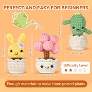 LC-dolida Crochet Starter Kits, DIY 3 Potted Plant Amigurumi Craft Kit, 40% Extra Yarn, Complete Starter Supplies for Adults & Kids