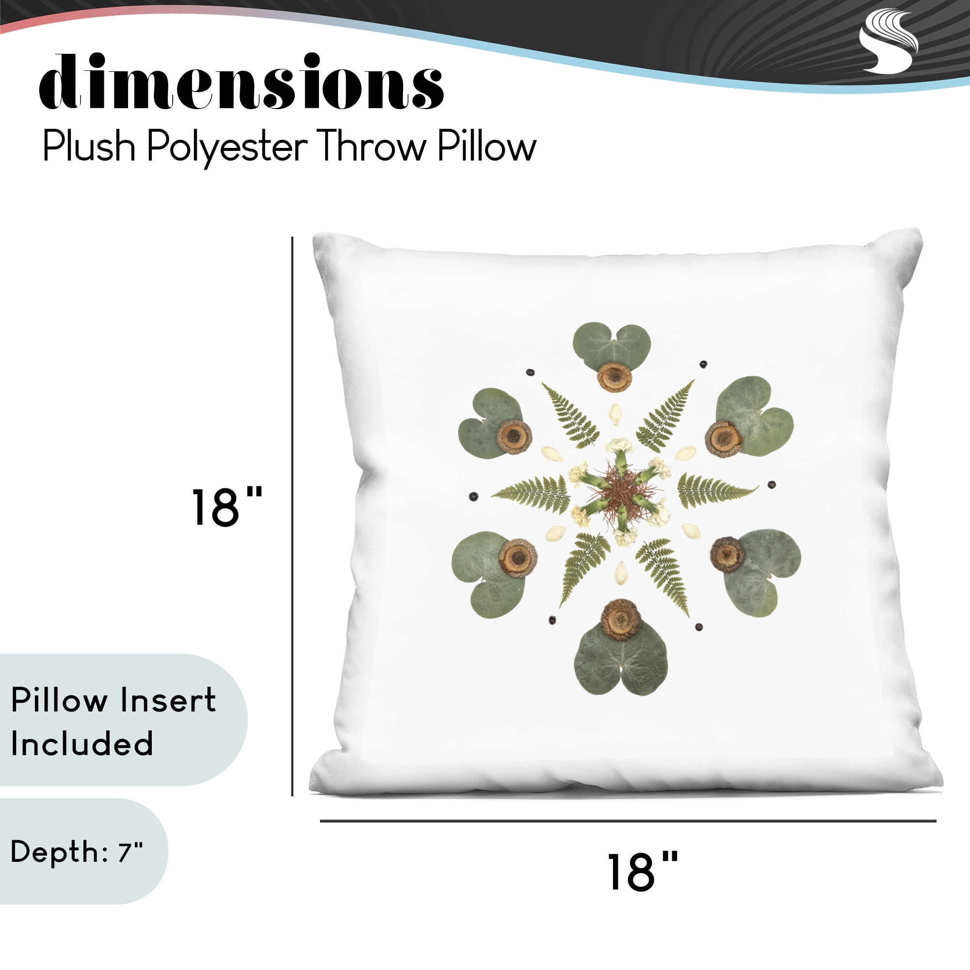 Stupell Industries Lily Pad & Fern Mandala Decorative Printed Throw Pillow, design by Beth Adoette, 18 x 7 x 18