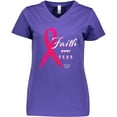 thumbnail image 3 of Inktastic Faith over Fear Breast Cancer Awareness with Pink Ribbon Women's V-Neck T-Shirt, 3 of 5