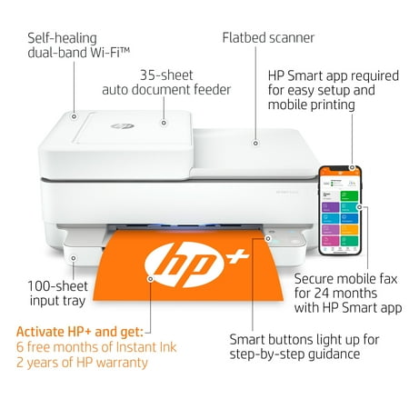 HP - ENVY 6455e Wireless All-In-One Inkjet Printer with 3 months of Instant Ink Included with HP+ - White