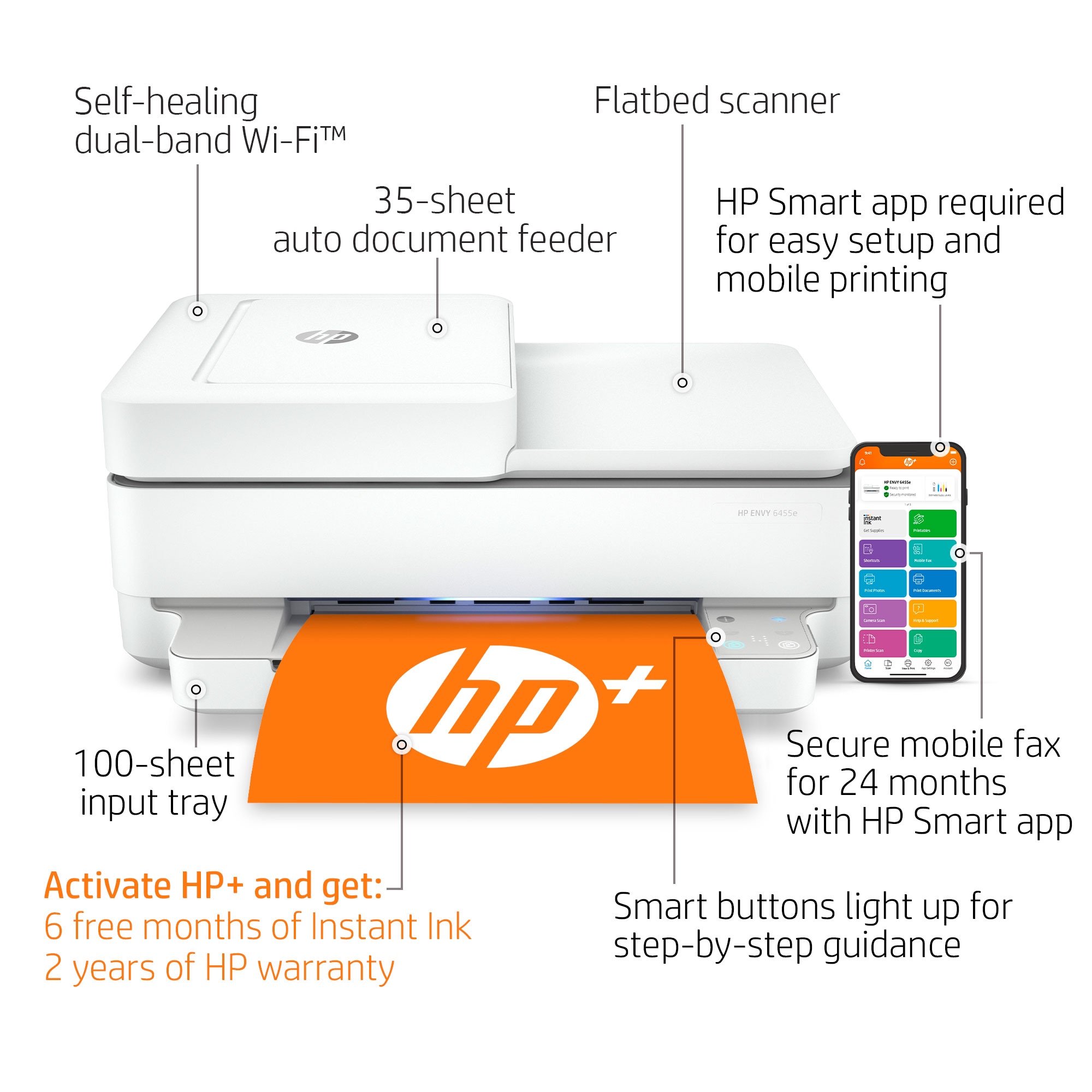 HP ENVY 6455e All-in-One Inkjet Printer, Color Mobile Print, Copy, Scan, Send - image 5 of 7