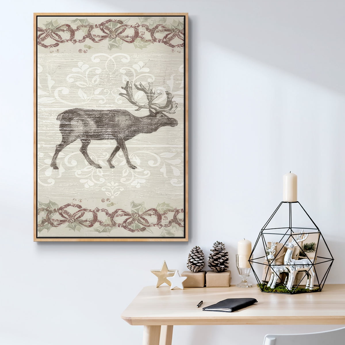 Cabin Christmas Collection B - Framed Gallery Wrapped Holiday Canvas - 17 x 25 - Natural Wood Frame