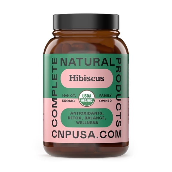 Complete Natural Products Organic Hibiscus Capsules Unisex - 100 Count, 550mg, Antioxidant & Herbal Hibiscus Flower Capsules