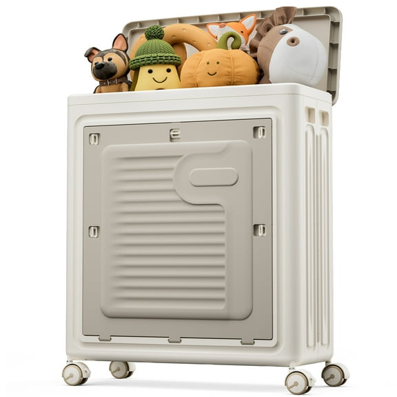 JEKO&JEKO 20 Gallon Collapsible Storage Bin with Lid and Wheels, Plastic Organizer for Clothes and Household Items, Gray