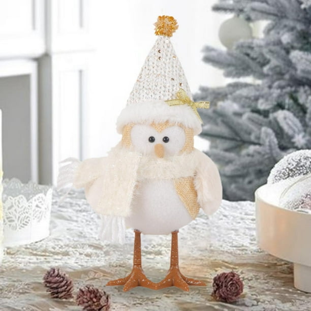 Adorno de pájaro LED iluminado, decoración de mesa, regalo, adorno de Navidad, estatua de adorno de escritorio para mesa, suministros para fiestas Sombrero puntiagudo blanco Macarena Figura de escritorio