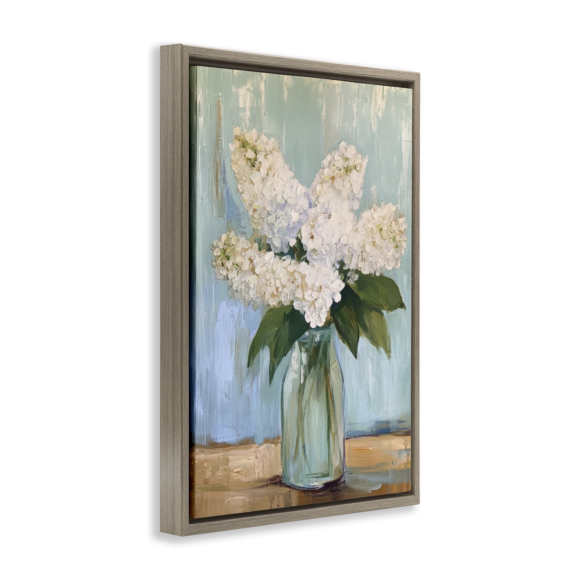 Stupell Industries Tall Flowers in Glass Vase Brown Framed Floater Canvas Wall Art, design by Petal Prints Design