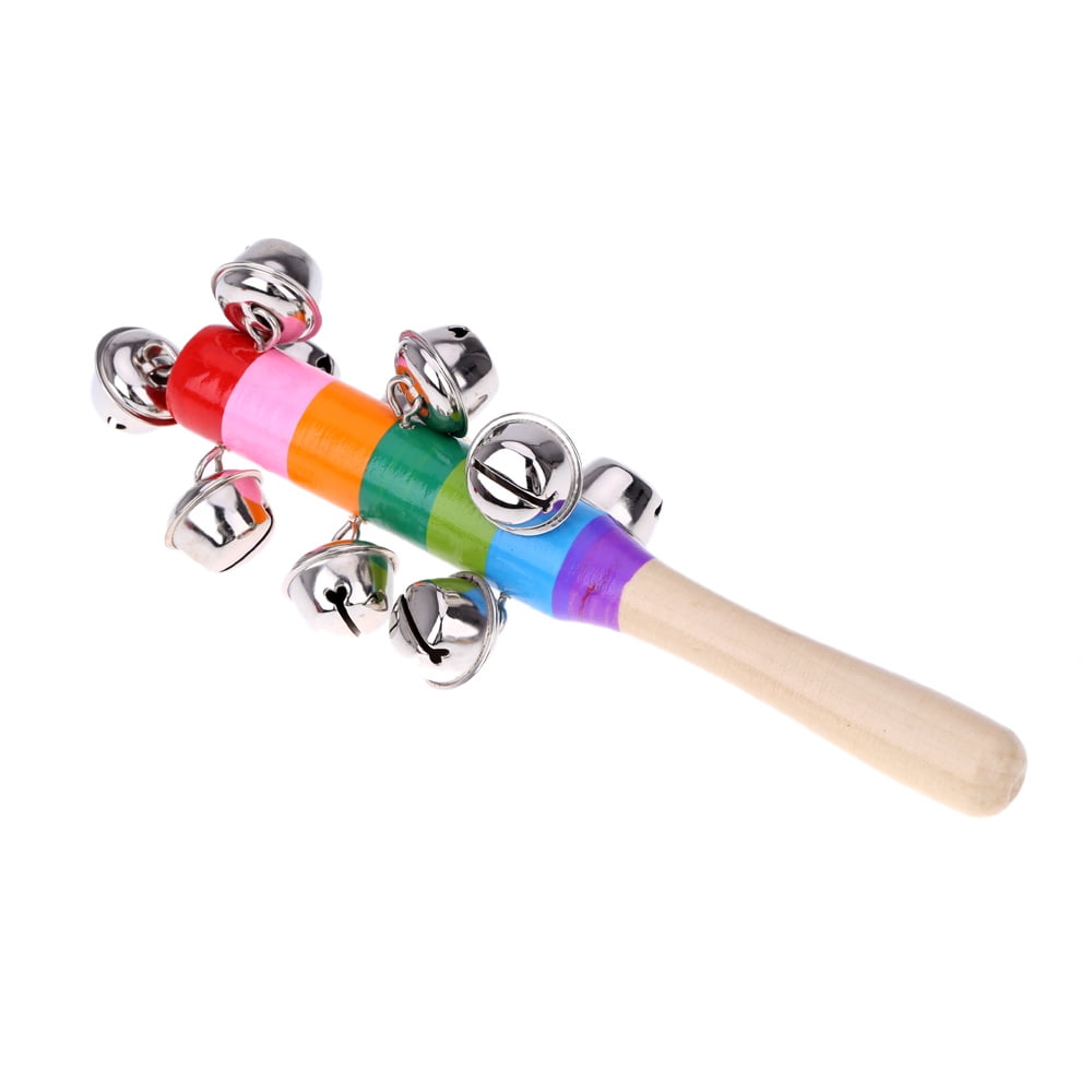 Blue Tbest Wooden Hand Held Sleigh Bell Stick with 21 Metal Jingles Percussion Musical Instrument Toy for KTV Party Kids Xmas Gift