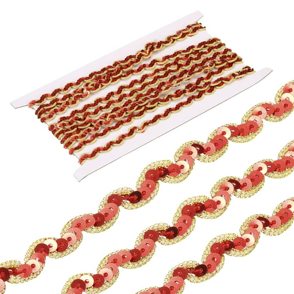 Uxcell 5 Yards Sequins Beaded Lace Trim 0.4 inch Braid Trim Strip for Crafts, Embellishments, Costume, Gold Red