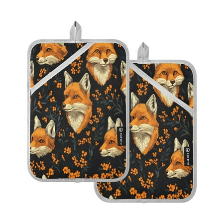 

Two Pieces Of Square Heat Insulation Pad Oven Mitts 7x9.8 Inch Oven Microwave Kitchen Cooking Baking Orange Fox