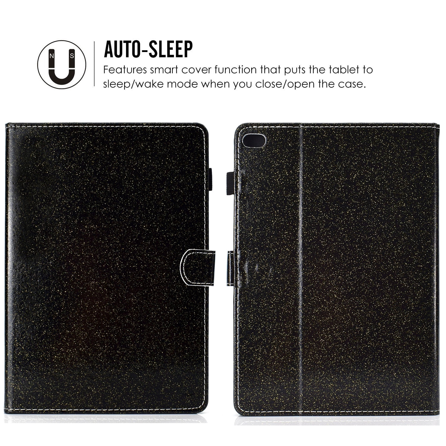 iPad 9.7 2018/2017 Case with Pencil Holder, iPad Air 1 2 Case, Allytech Glitter Leather Folio Kickstand Shock-Absorbing Auto Sleep Wake Case for Apple iPad 9.7 6th/5th Generation, iPad Air 1 2, Black