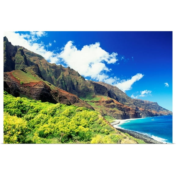 Great BIG Canvas | Rolled Peter French Poster Print entitled Hawaii, Kauai, Napali Coast, Kalalau Valley, Secluded Beach