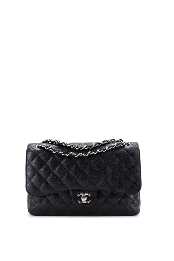 Pre-Owned Classic Double Flap Bag Quilted Caviar Jumbo By Rebag